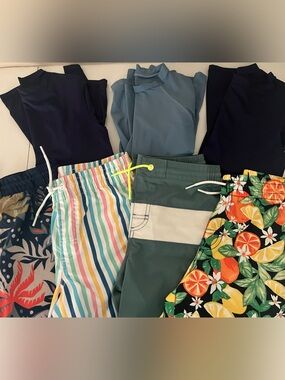 Boys Swim Trunks and Rash guards - Stripes, Citrus & Tropical- Size 8 medium
